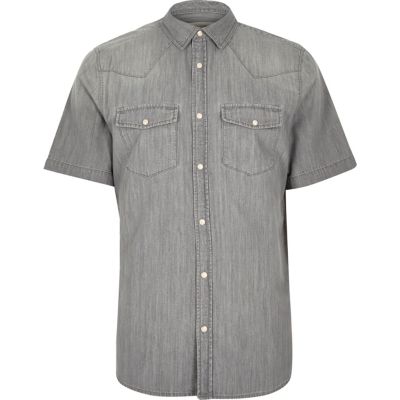 Grey short sleeve denim shirt
